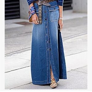 Denim Stretch Skirt with Front Button Down